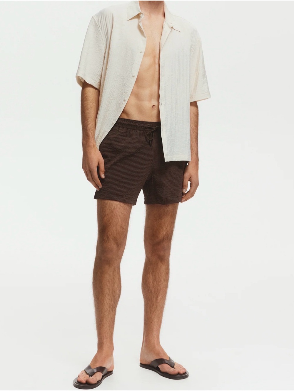 Men's Brown Drawstring Swim Shorts